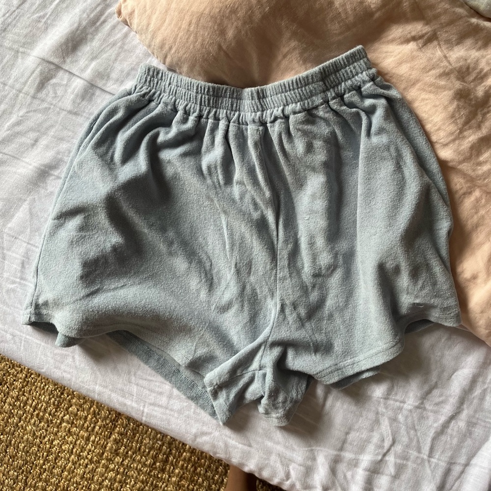 Baby blue terry shorts with elastic waistband